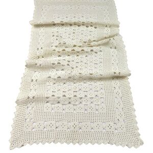 Vintage handmade off-white crocheted table runner / doily rectangular 35"x15.5"